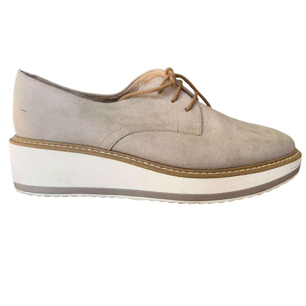 Andre Shoes Brown Faux Suede Leather Derby Wedge Loafers Womens 37 US 6 Casual